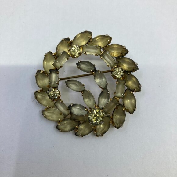 Vtg 1960 PIERRE grayish yellow rhinestone crystal brooch - Picture 1 of 2